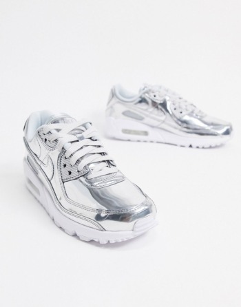 Nike Air Max 90 Liquid Metal Srebrne - Ženske Tenisice | 23705WRBG